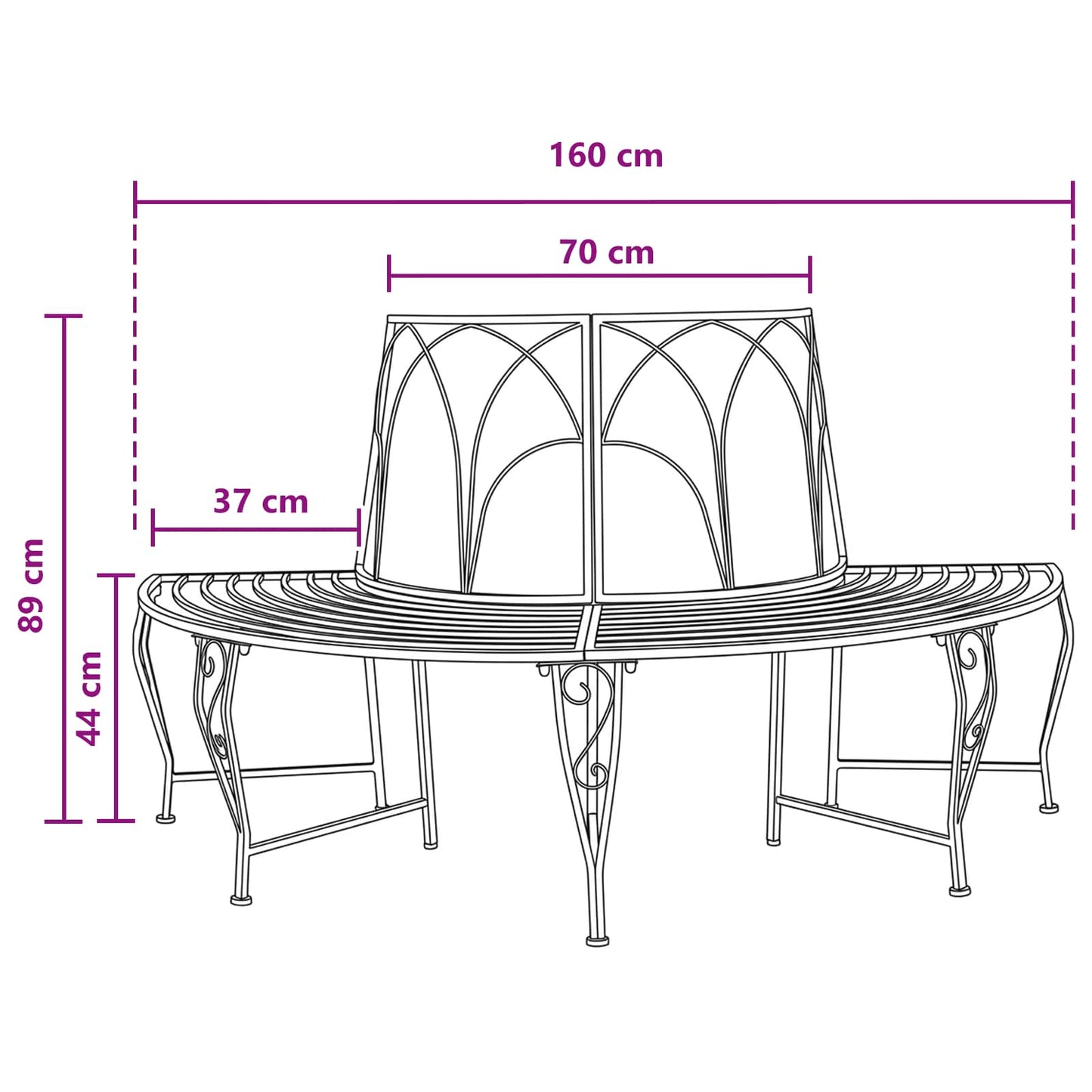 Baumbank 4-Sitzanzahl 160 x 80 x 89 cm Stahl Silber Grau