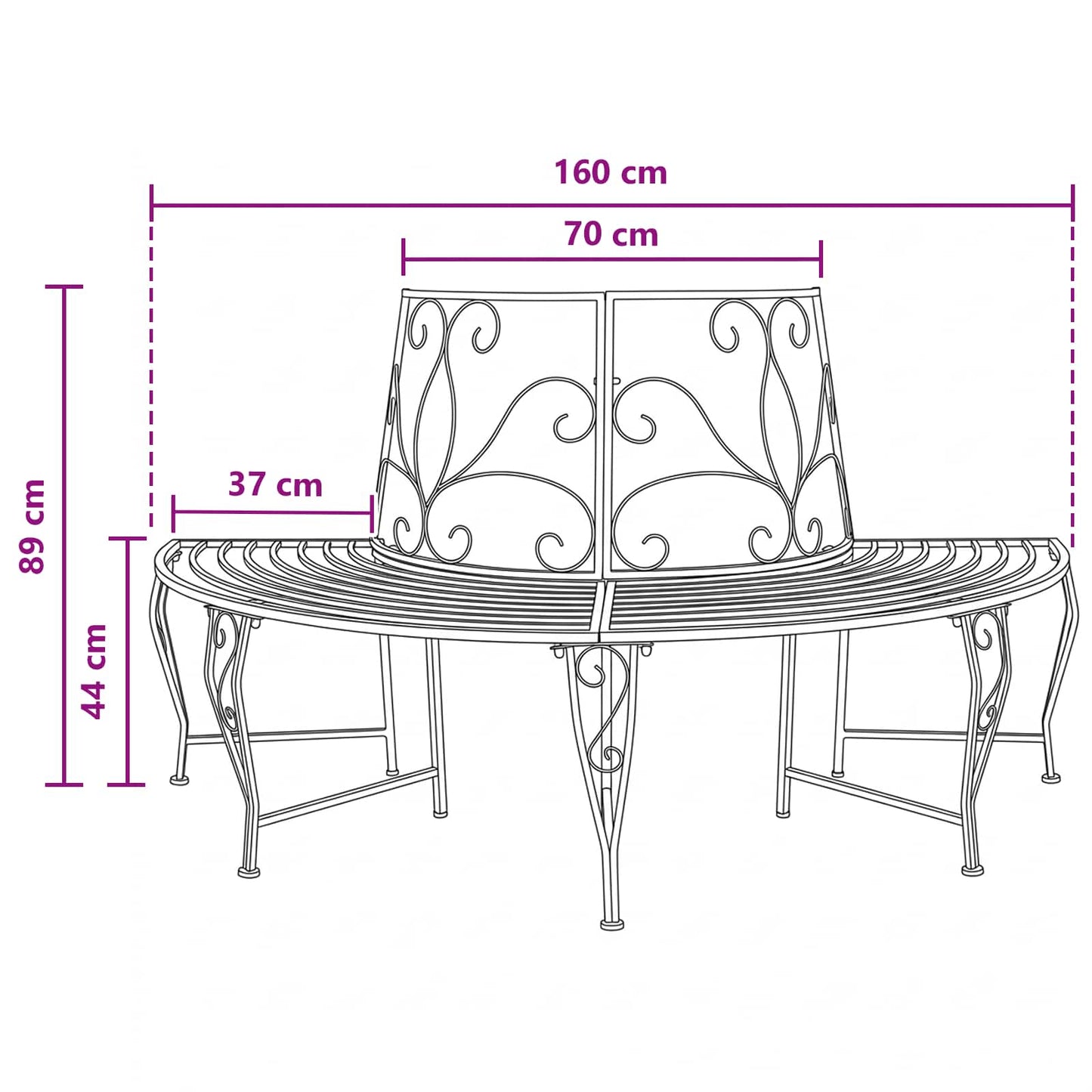 Baumbank 4-Sitzanzahl 160 x 80 x 89 cm Stahl Silber Grau