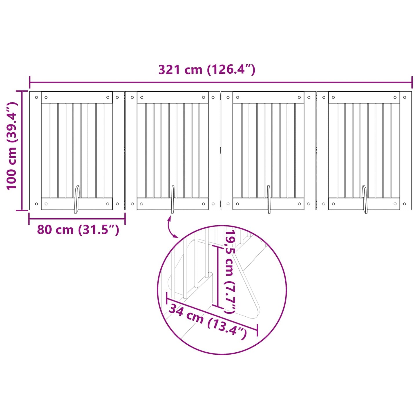 Klappbares Hundetor mit Ständern 4 stk. Räuchereiche 321 cm