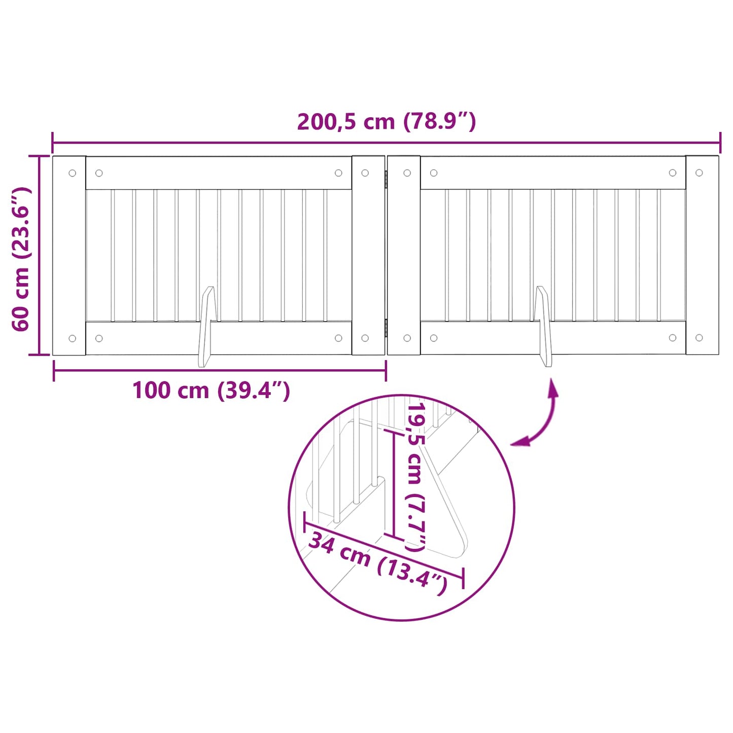 Klappbares Hundetor mit Ständern 2 stk. Altholz 200,5 cm