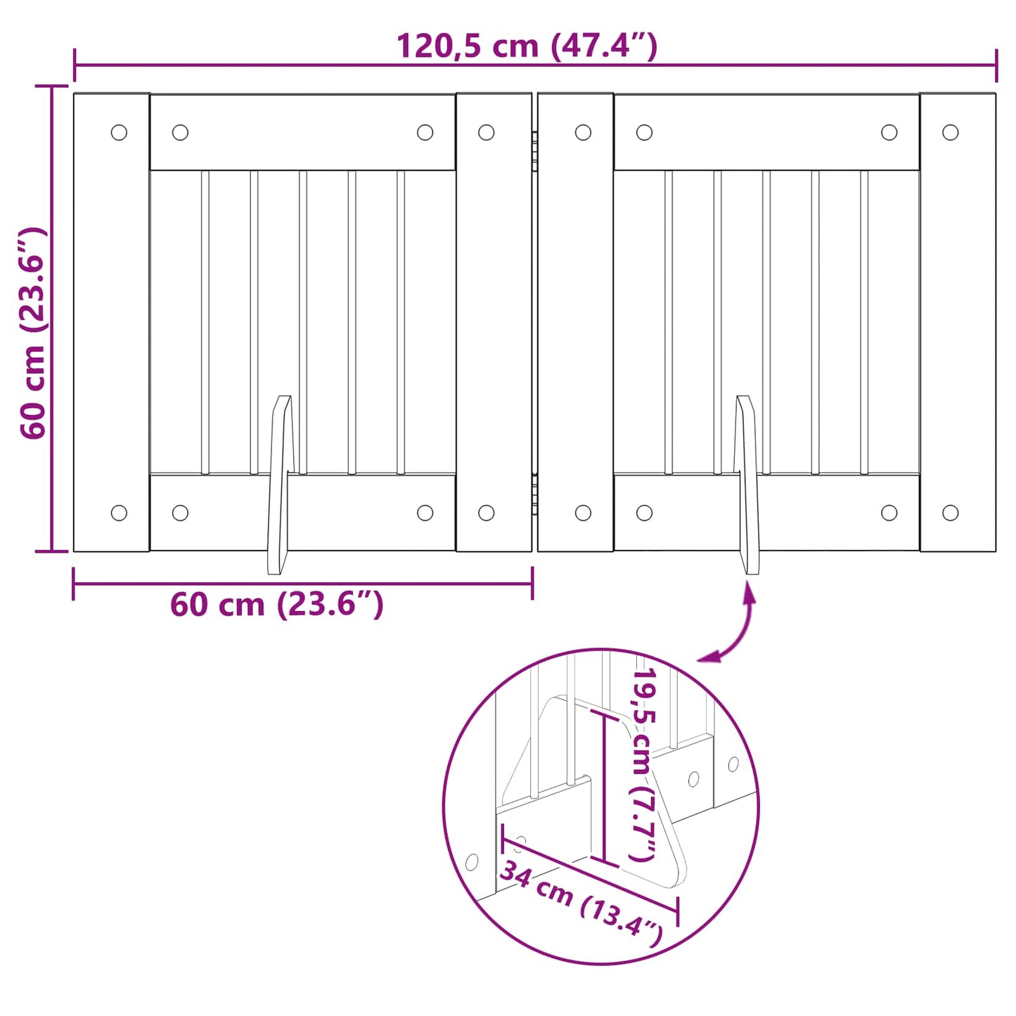 Klappbares Hundetor mit Ständern 2 stk. Sonoma-Eiche 120,5 cm