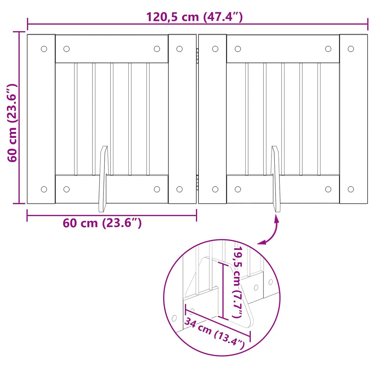 Klappbares Hundetor mit Ständern 2 stk. Räuchereiche 120,5 cm