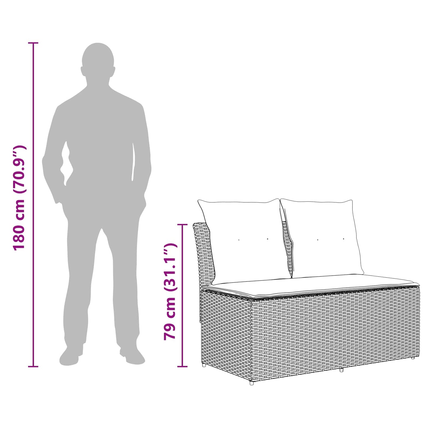 2 Stück Garten Mittel Sofa Mit Hochklapptisch Poly-Rattan