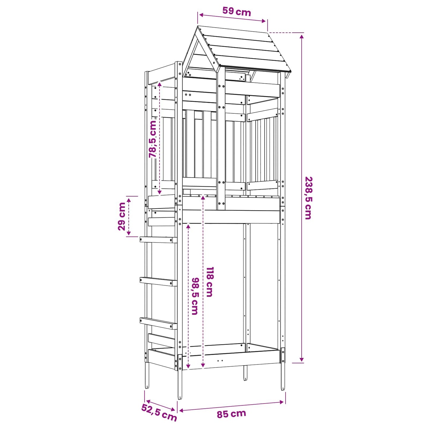 Spielturm Braun 52,5 x 85 x 238 cm Massives imprägniertes Holz
