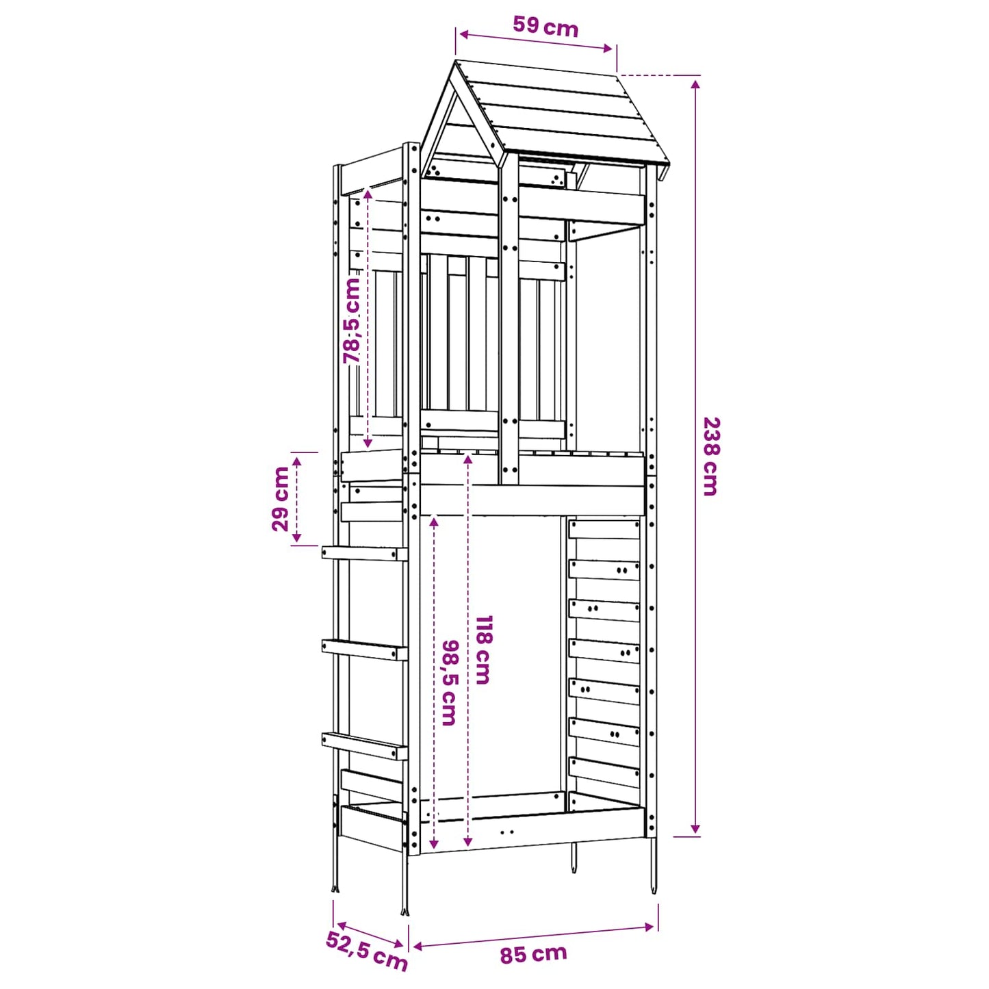 Spielturm Braun 52,5 x 85 x 238 cm Massives Douglasienholz