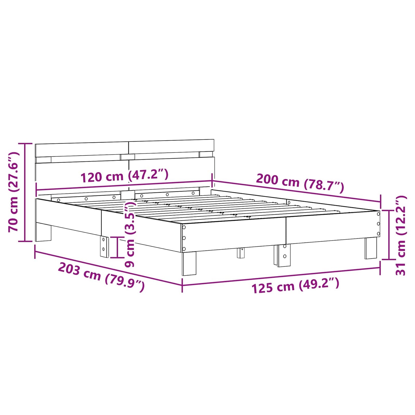 Bettrahmen Altholz 120 x 200 cm Holzwerkstoff