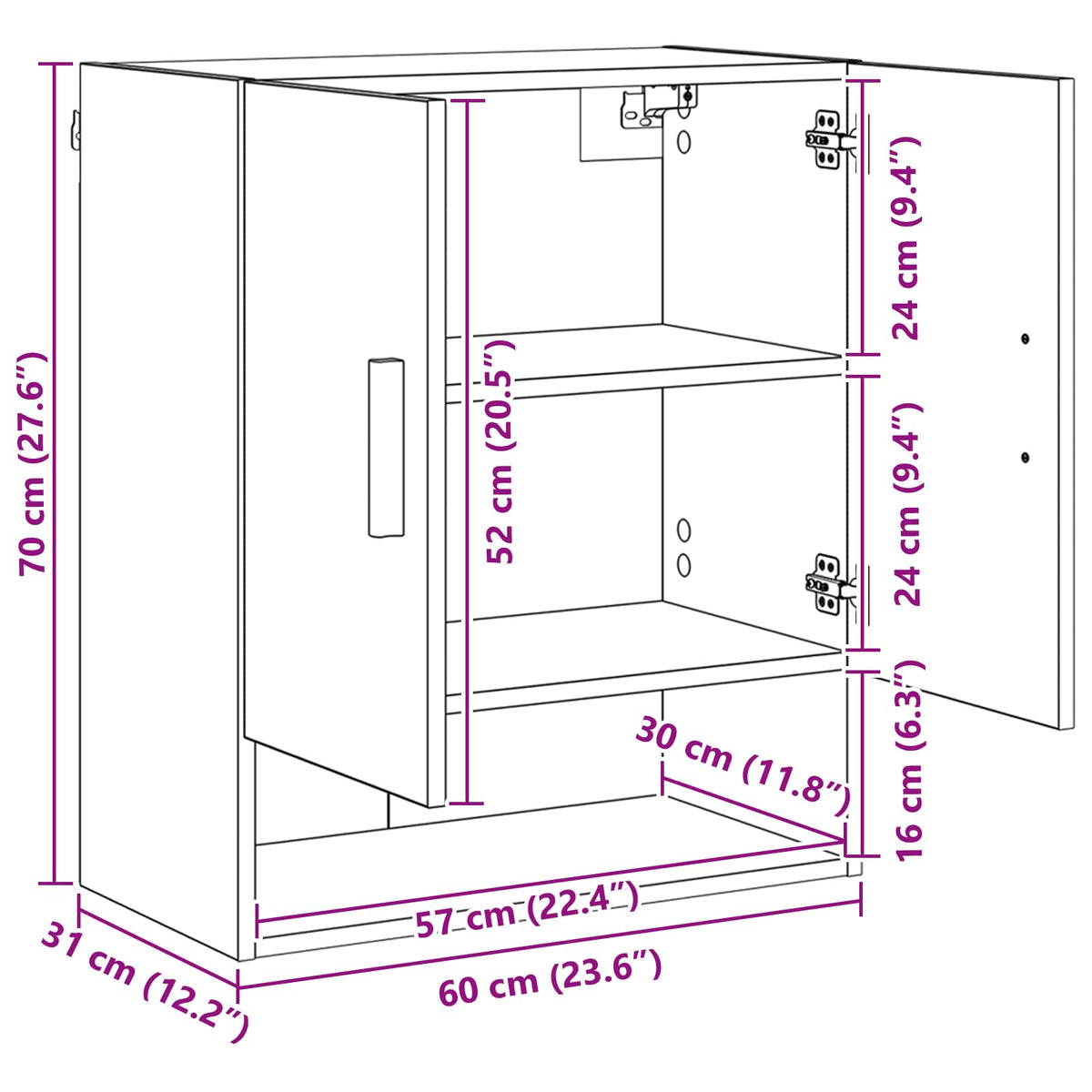 Wandschrank 60 x 31 x 70 cm Holzwerkstoff Artisan-Eiche