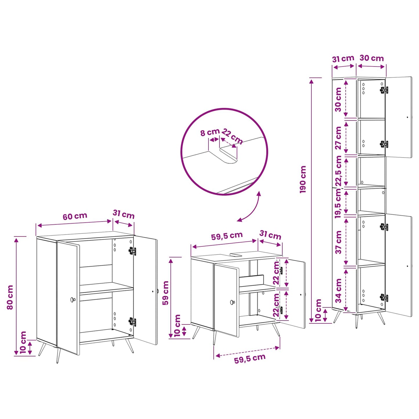 3-teiliges Badezimmer-Schranksystem BREDA Sonoma-Eiche