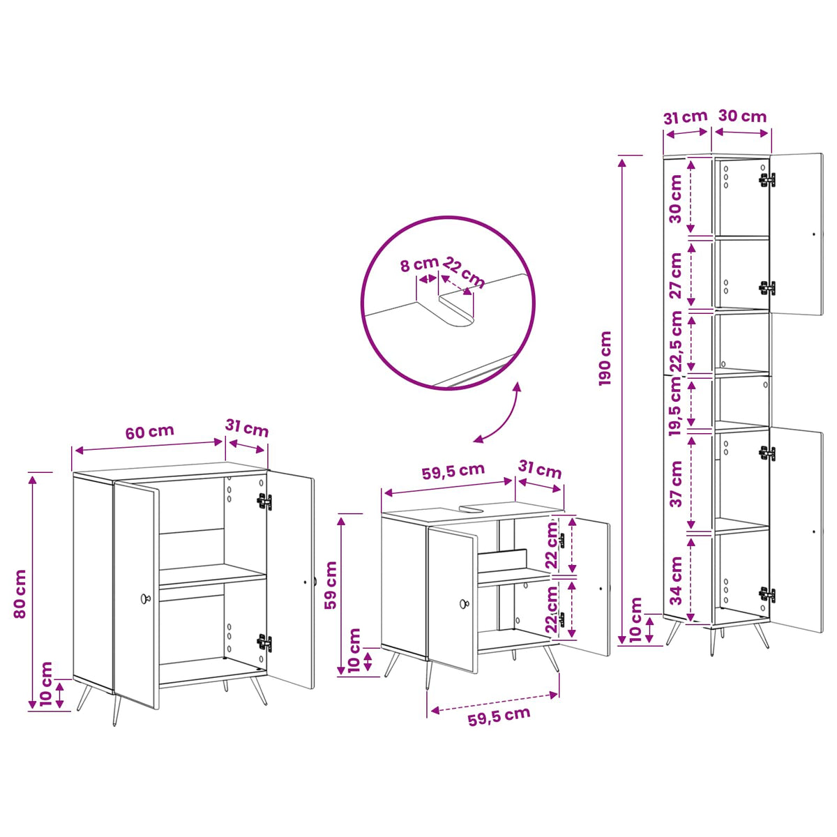 3-teiliges Badezimmer-Schranksystem BREDA Sonoma-Eiche