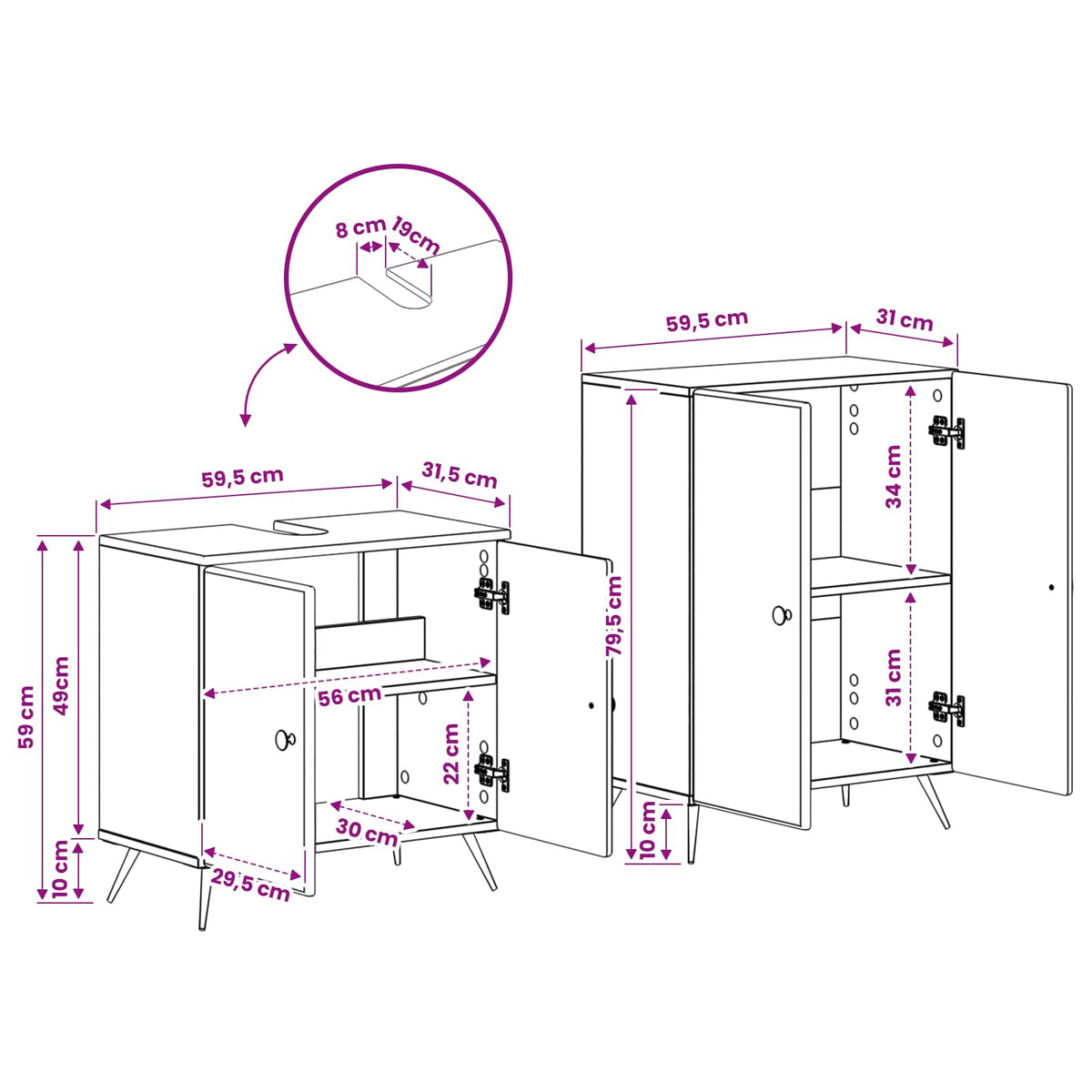 2-teiliges Badezimmer Schrank Set BREDA Sonoma-Eiche