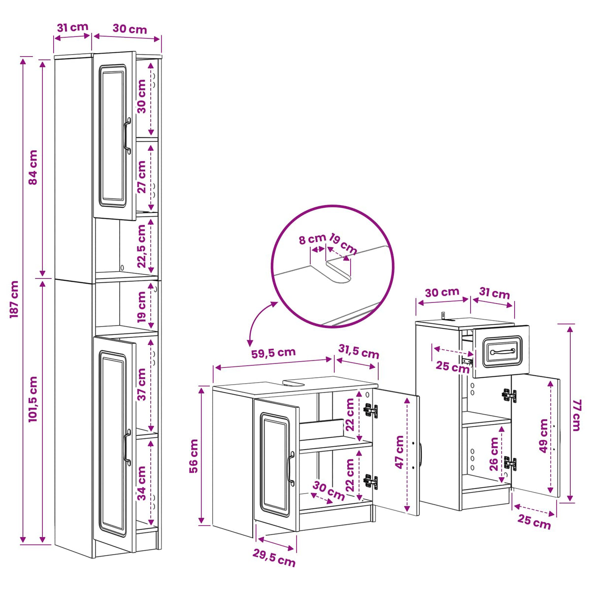 3-teiliges Badezimmer-Schranksystem UTRECHT Artisan-Eiche