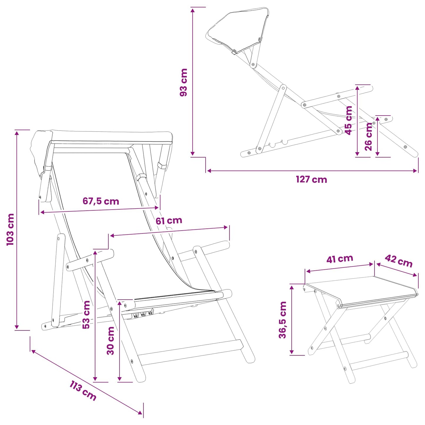 Liegestuhl 4 stk. 3 Position Massives Eukalyptus Holz