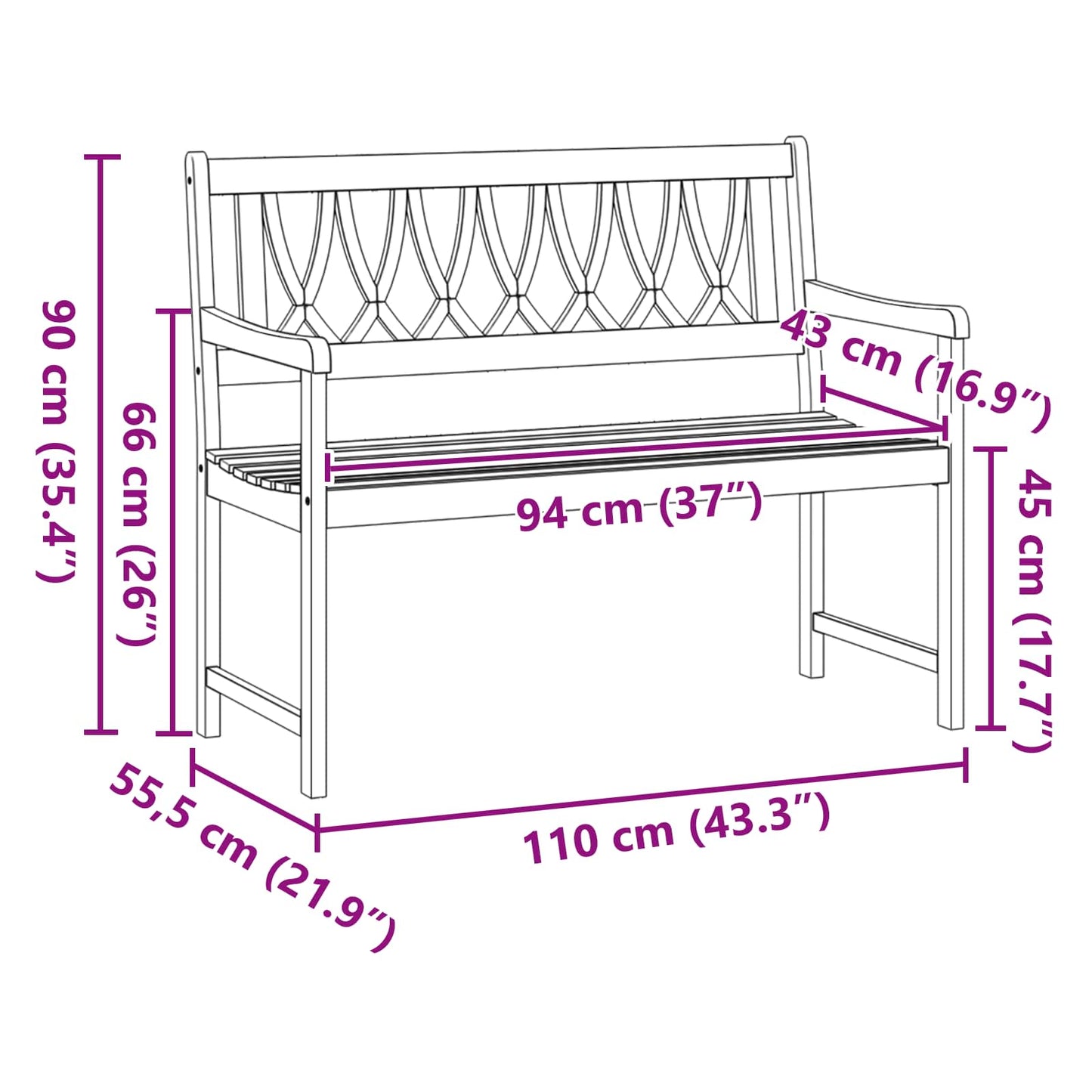 Bank Outdoor Natur 110 x 55,5 x 90 cm Massivholz Akazie