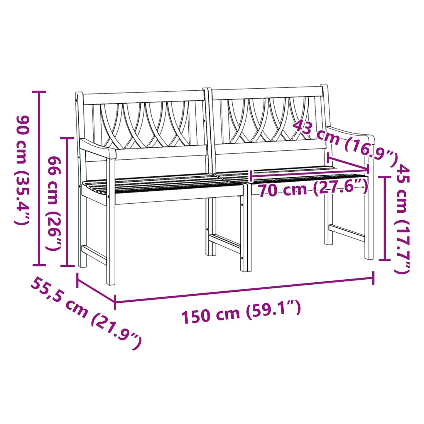 Bank Outdoor Natur 150 x 55,5 x 90 cm Massivholz Akazie