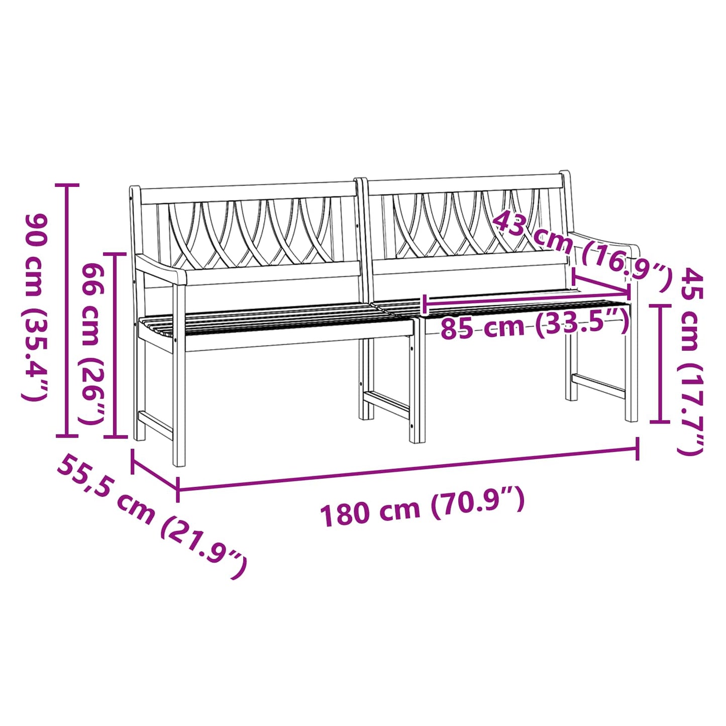 Bank Outdoor Natur 180 x 55,5 x 90 cm Massivholz Akazie