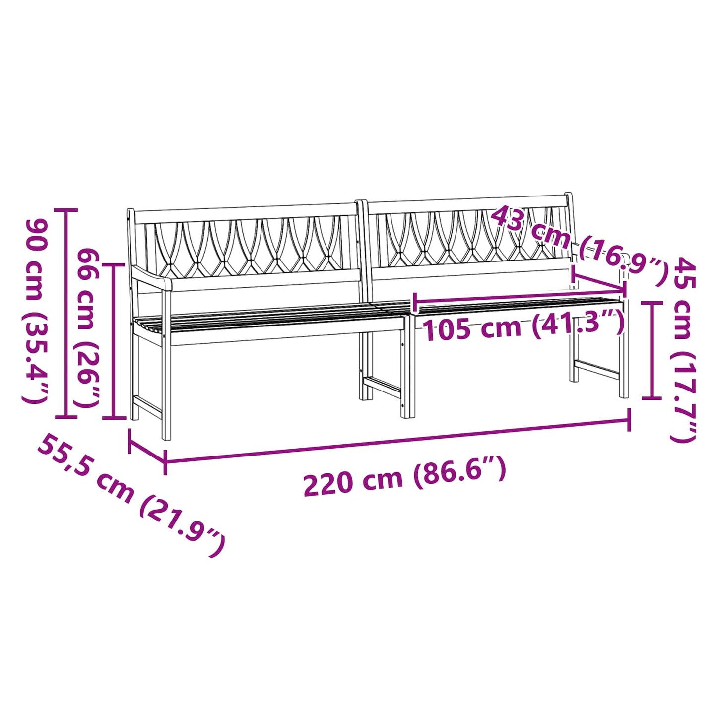 Bank Outdoor Natur 220 x 55,5 x 90 cm Massivholz Akazie