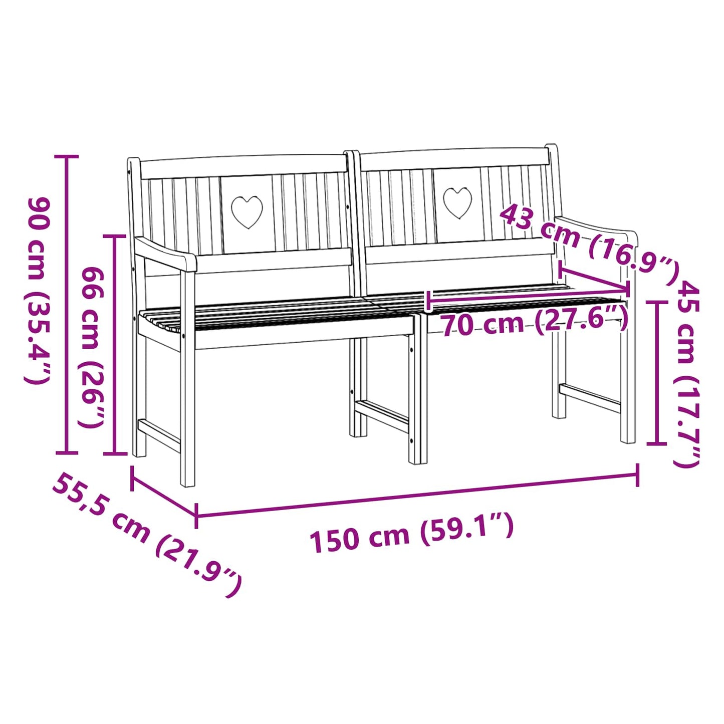 Bank Outdoor Natur 150 x 55,5 x 90 cm Massivholz Akazie