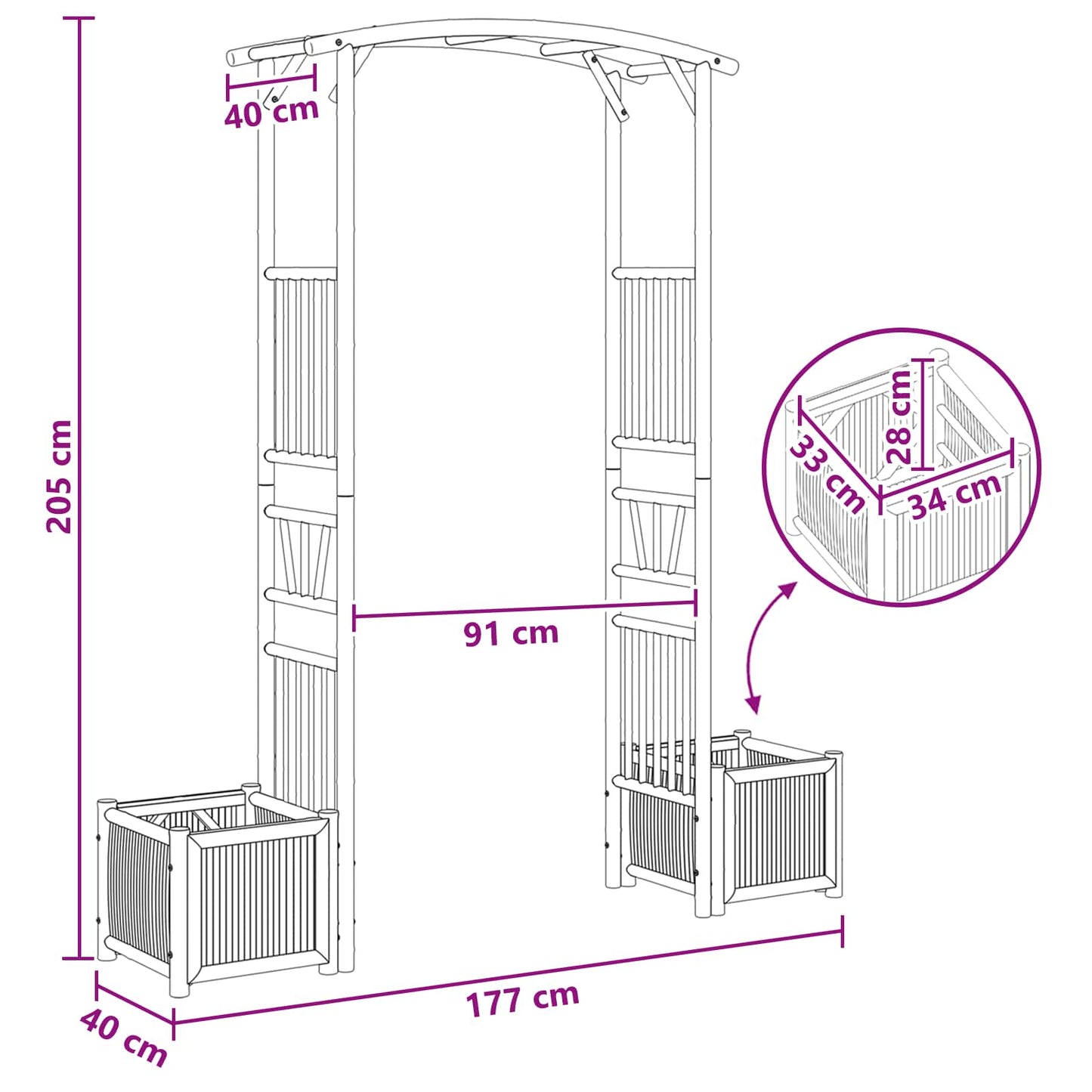 Gartenbogen Natur 177 x 40 x 205 cm Bambus