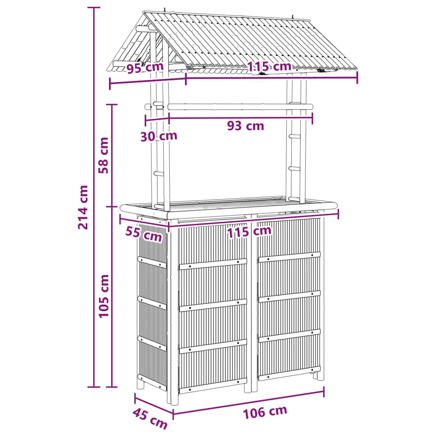 Outdoor Bartisch Natur 115 x 95 x 214 cm Bambus