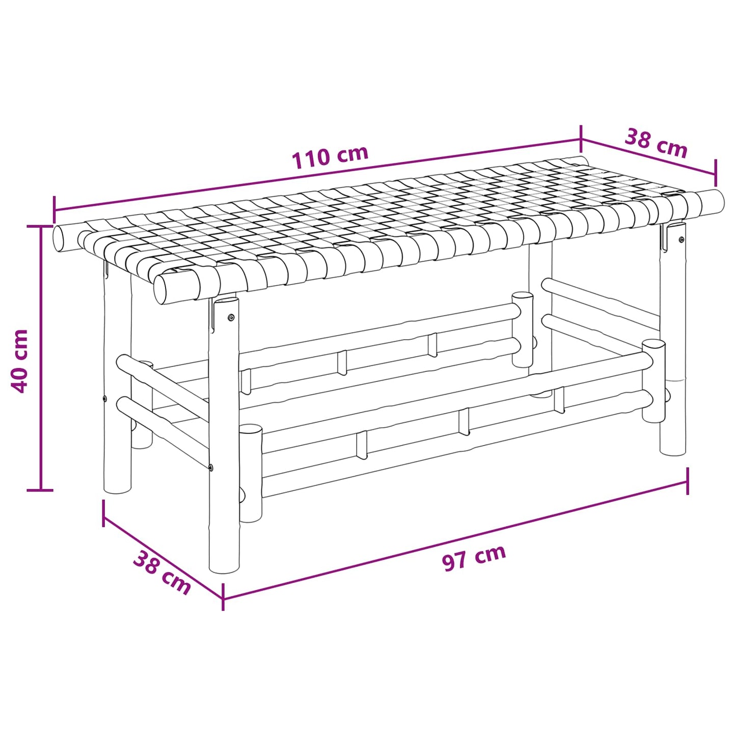 Gartenbank 110 x 38 x 40 cm Bambus Natur Rechtwinklig