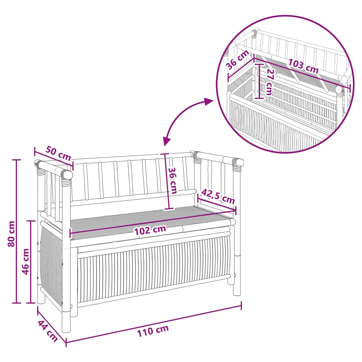 Garten-Aufbewahrungsbank 110 x 47 x 80 cm Bambus Natur