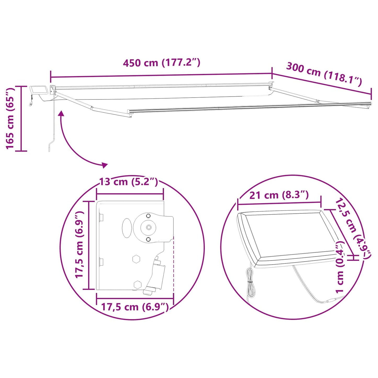 Electric Retractable Awning Frame Anthrazit 4,5 × 3 m Aluminium