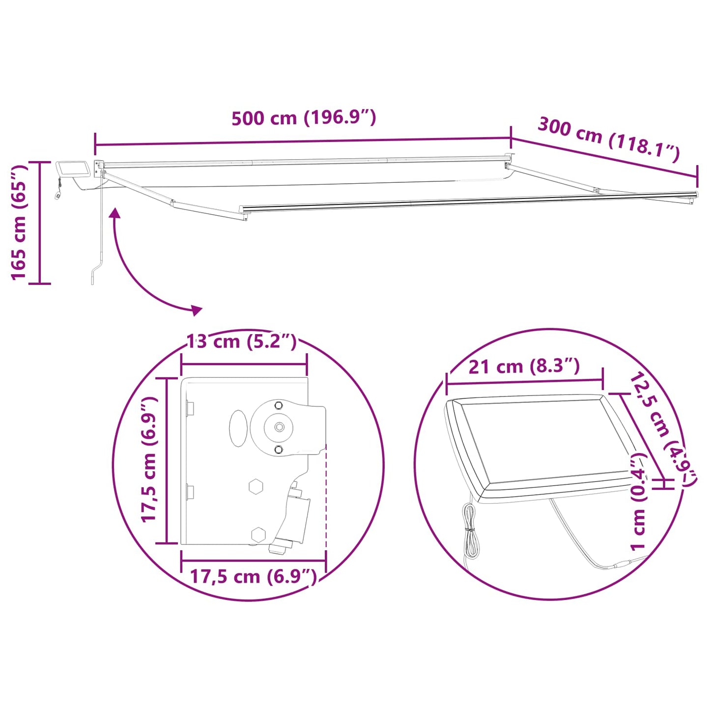Electric Retractable Awning Frame Anthrazit 5 x 3 m Aluminium