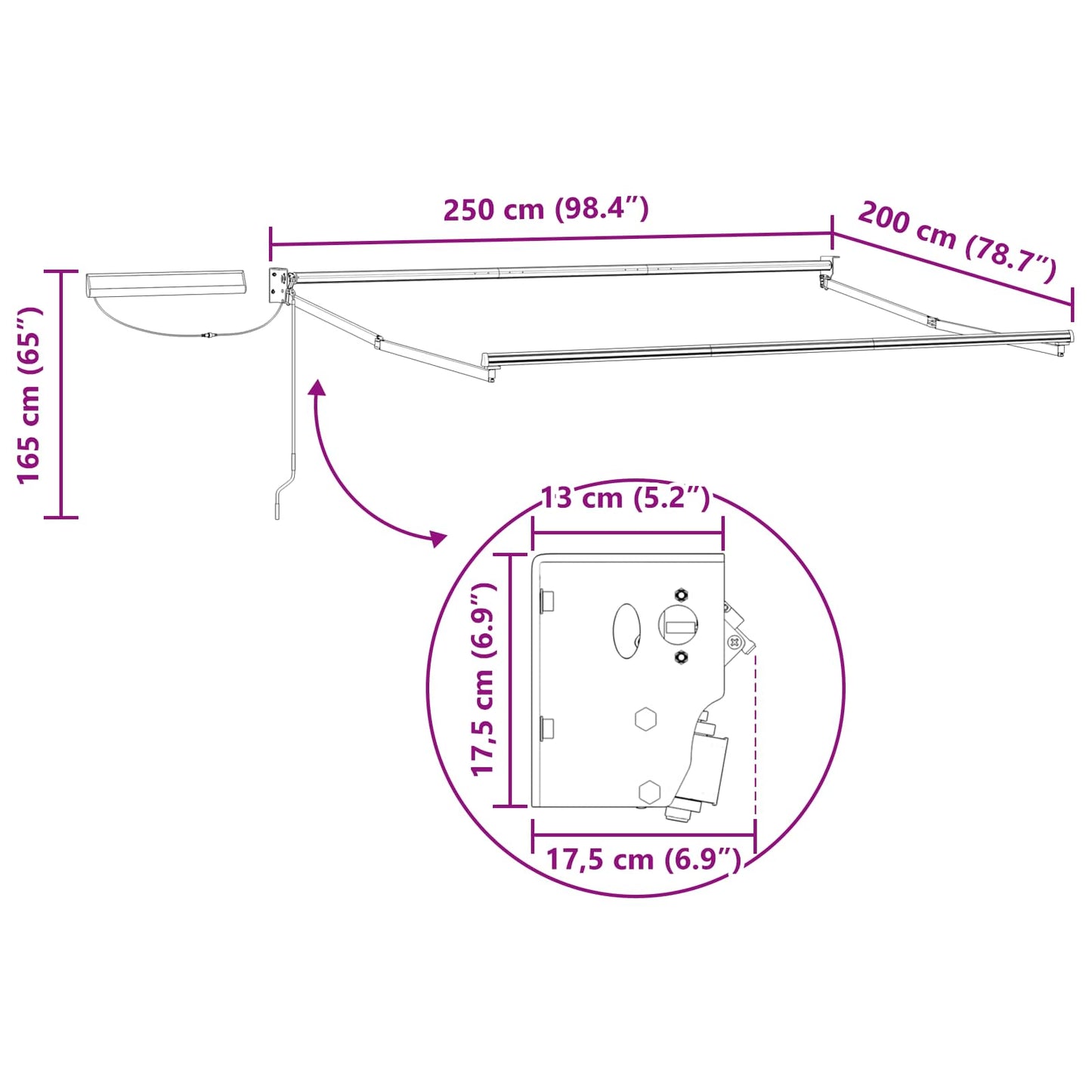 Elektrisches Markisenrahmen Weiß 2,5 x 2 m Aluminium