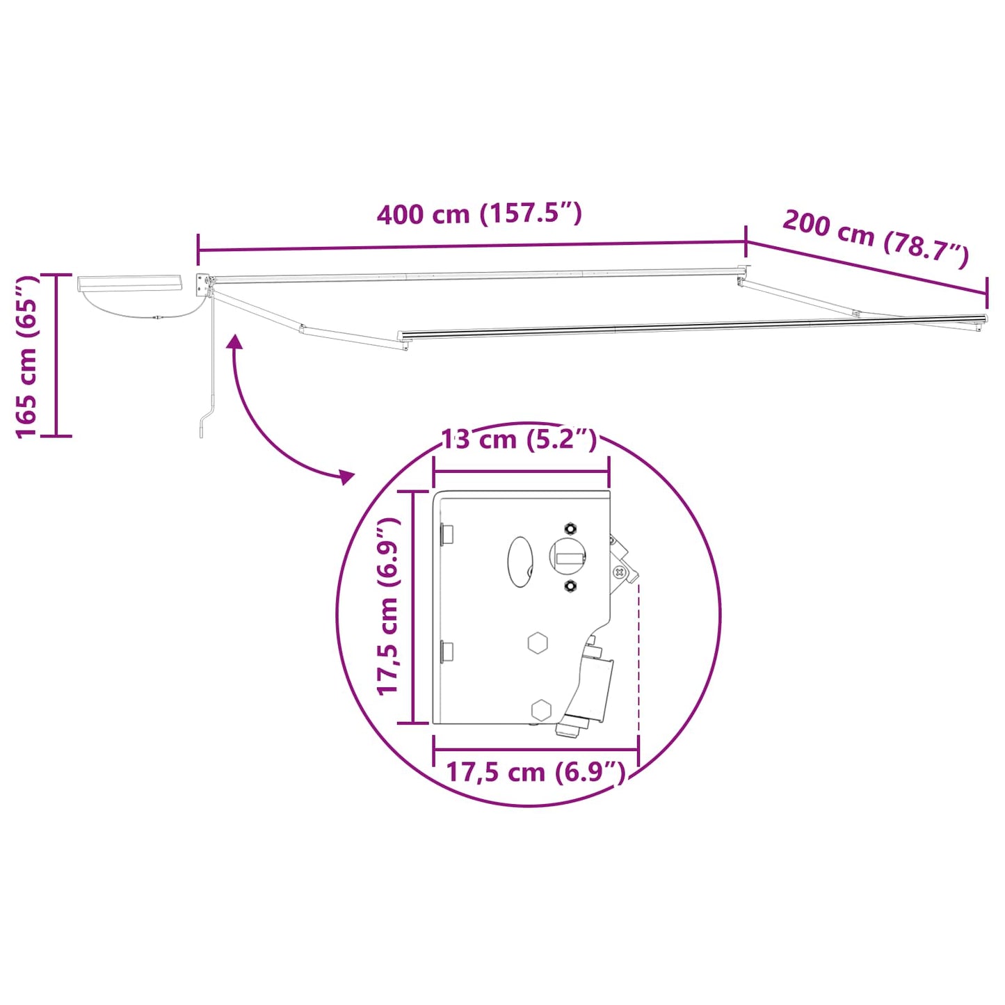 Elektrisches Markisenrahmen Weiß 4 x 2 m Aluminium