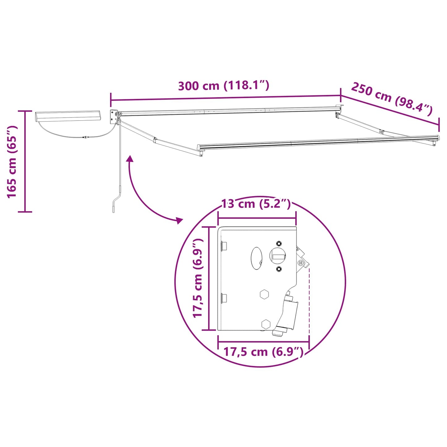 Elektrisches Markisenrahmen Weiß 3 x 2,5 m Aluminium