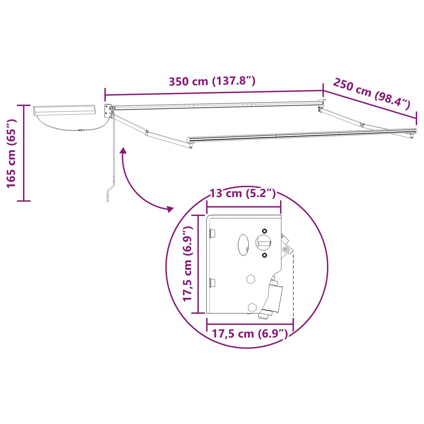 Elektrisches Markisenrahmen Anthrazit 3,5 x 2,5 m Aluminium