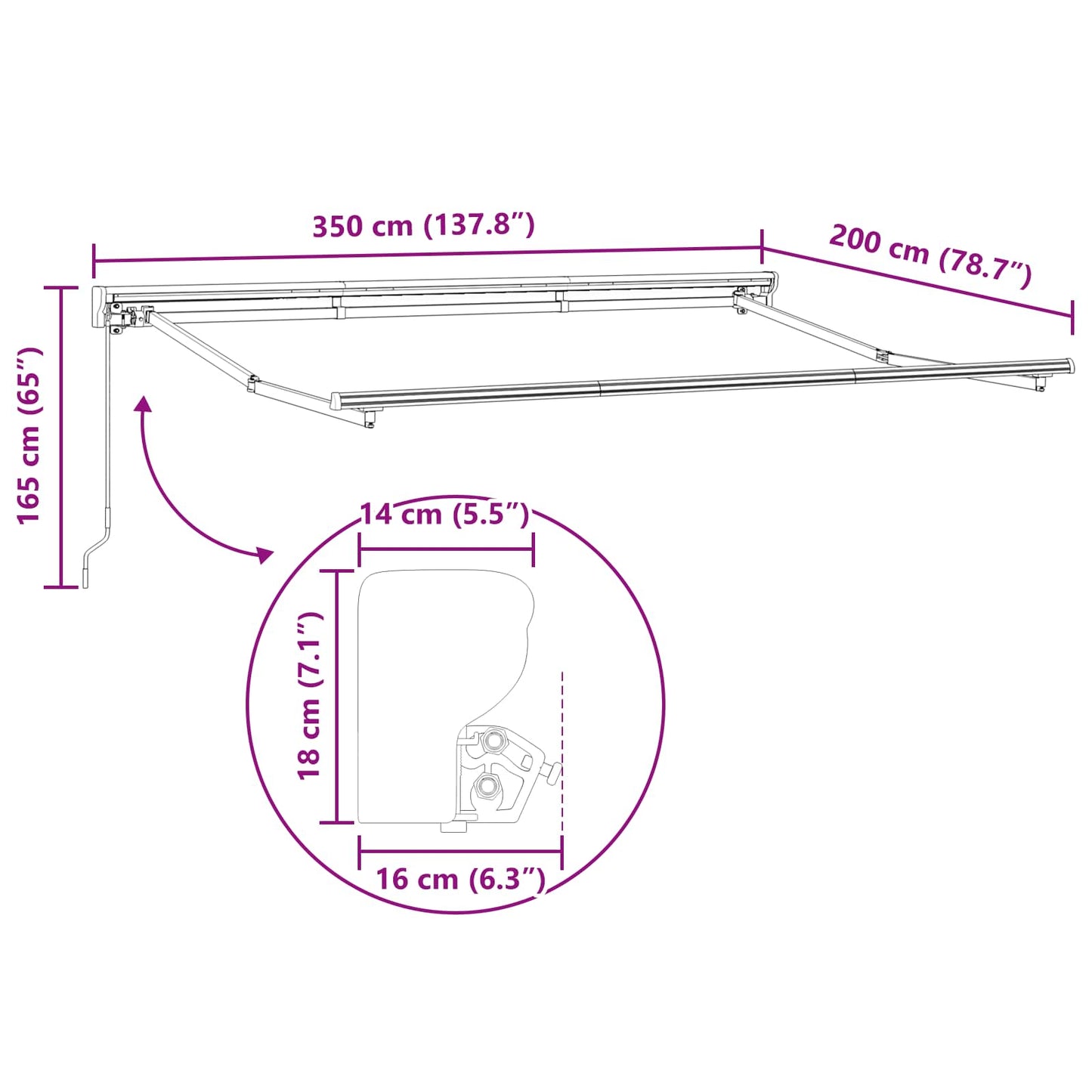 Manueller Markisenrahmen Verstellbar Anthrazit 3,5 x 2 m Stahl