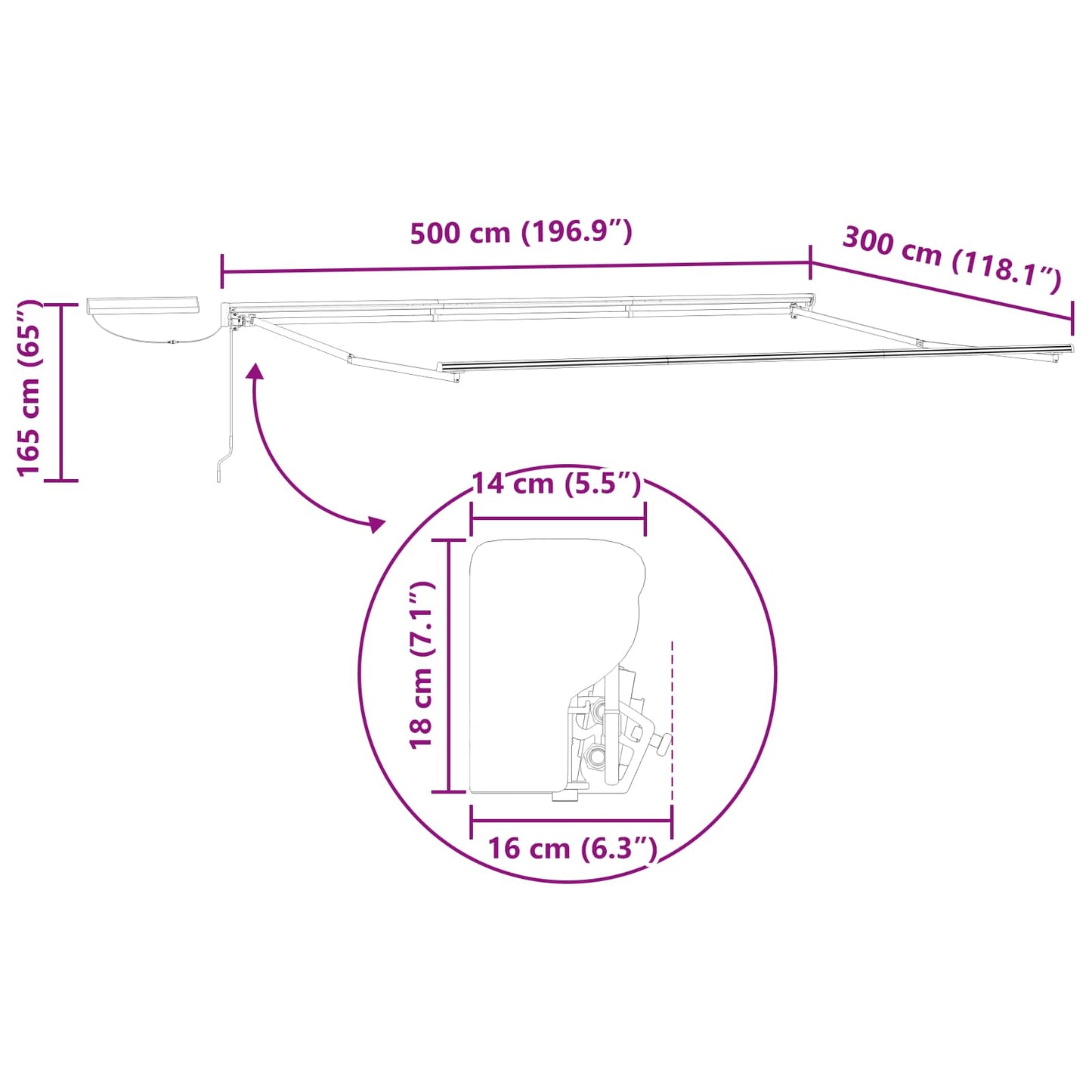 Electric Retractable Awning Frame Weiß 5 x 3 m Stahl