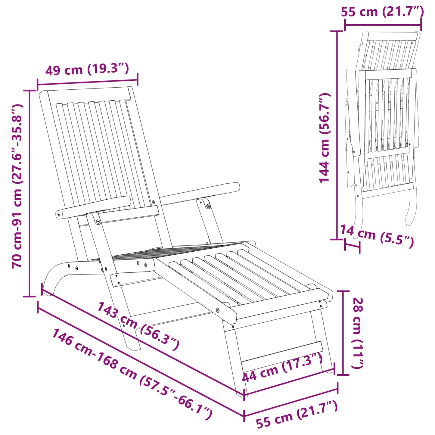 Reclining and Folding Sunlounger 2 Stk. Massivholz Akazie