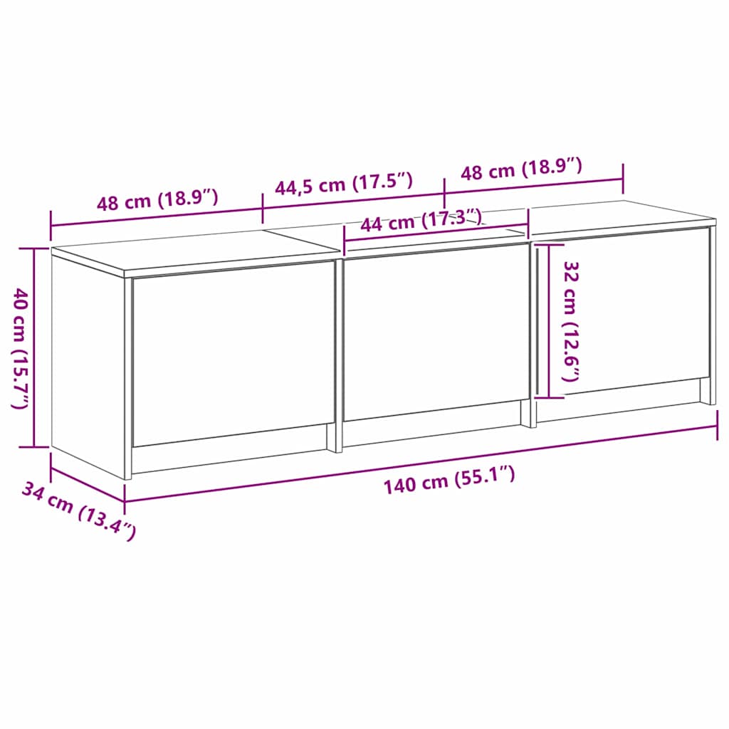 TV Cabinet with LED Altholz 140 x 34 x 40 cm Holzwerkstoff