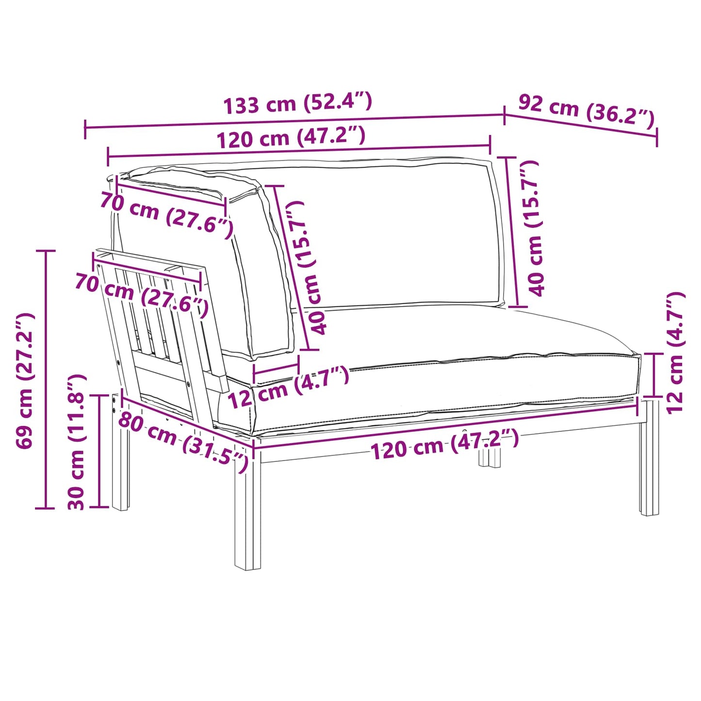 Sofa Set Uni Anthrazit 133 x 92 x 69 cm Massivholz Akazie