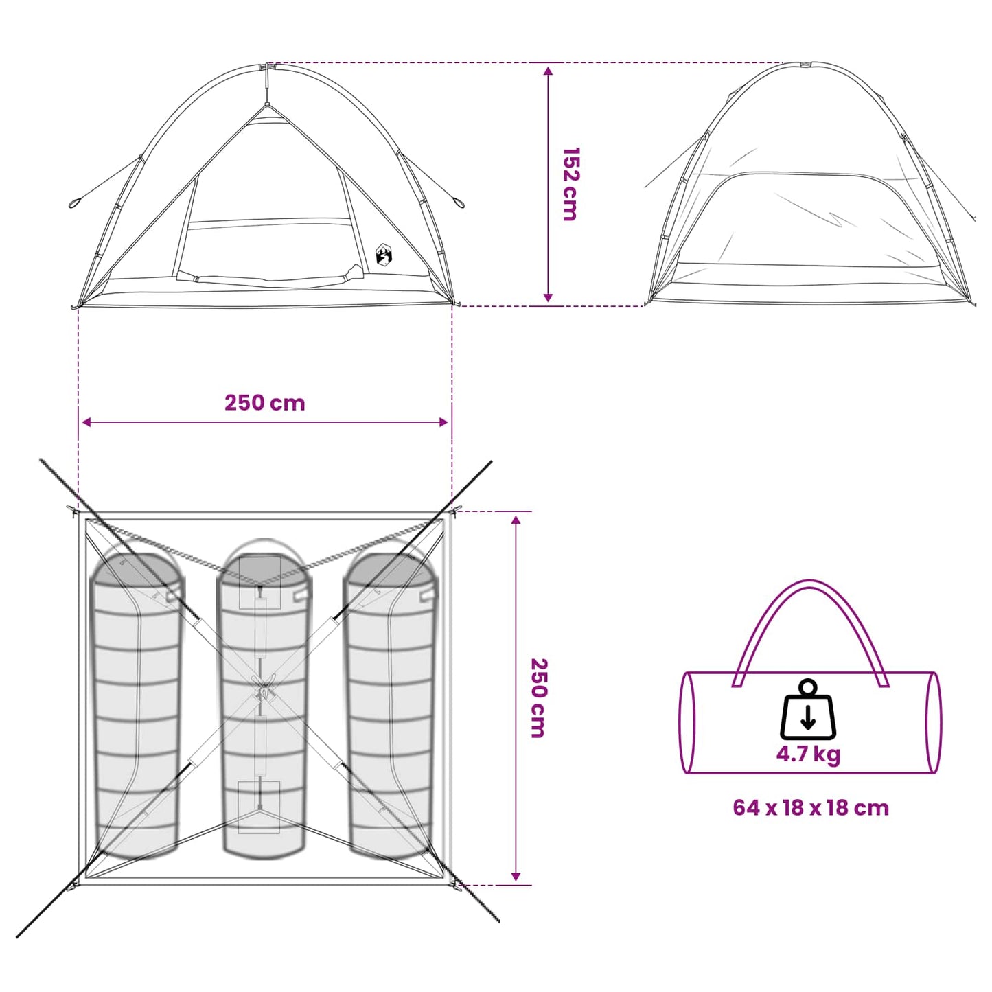 Campingzelt mit Regenhaube wasserdicht 4 Personen Grün