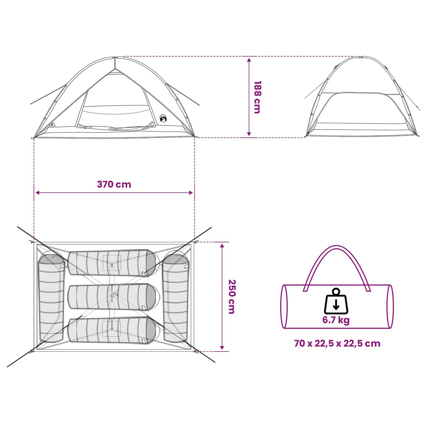 Campingzelt mit Regenhaube wasserdicht 4 Personen Olivegrün