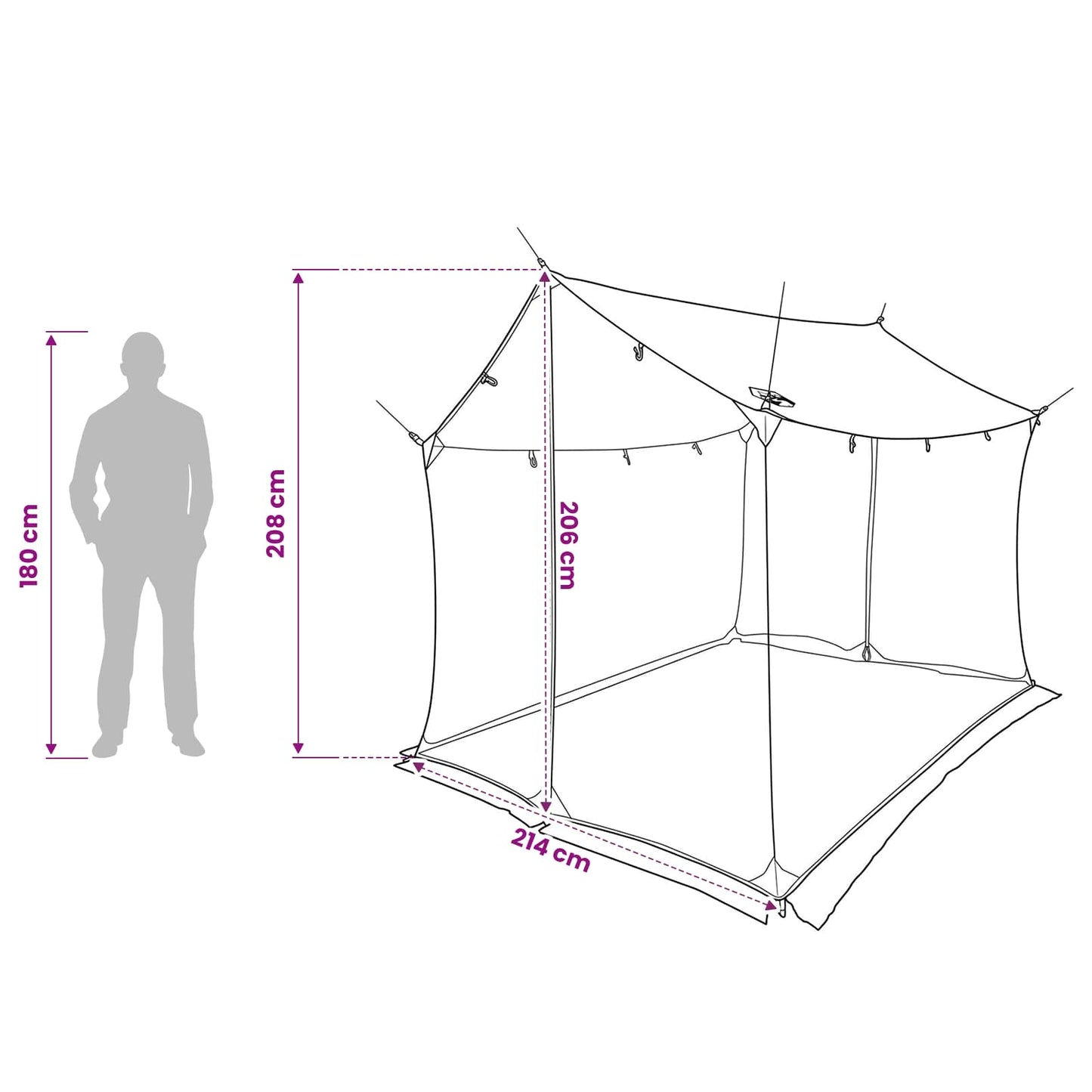 Camping-Tarp mit Netzwänden 270 x 210 x 210 cm Grau und Orange