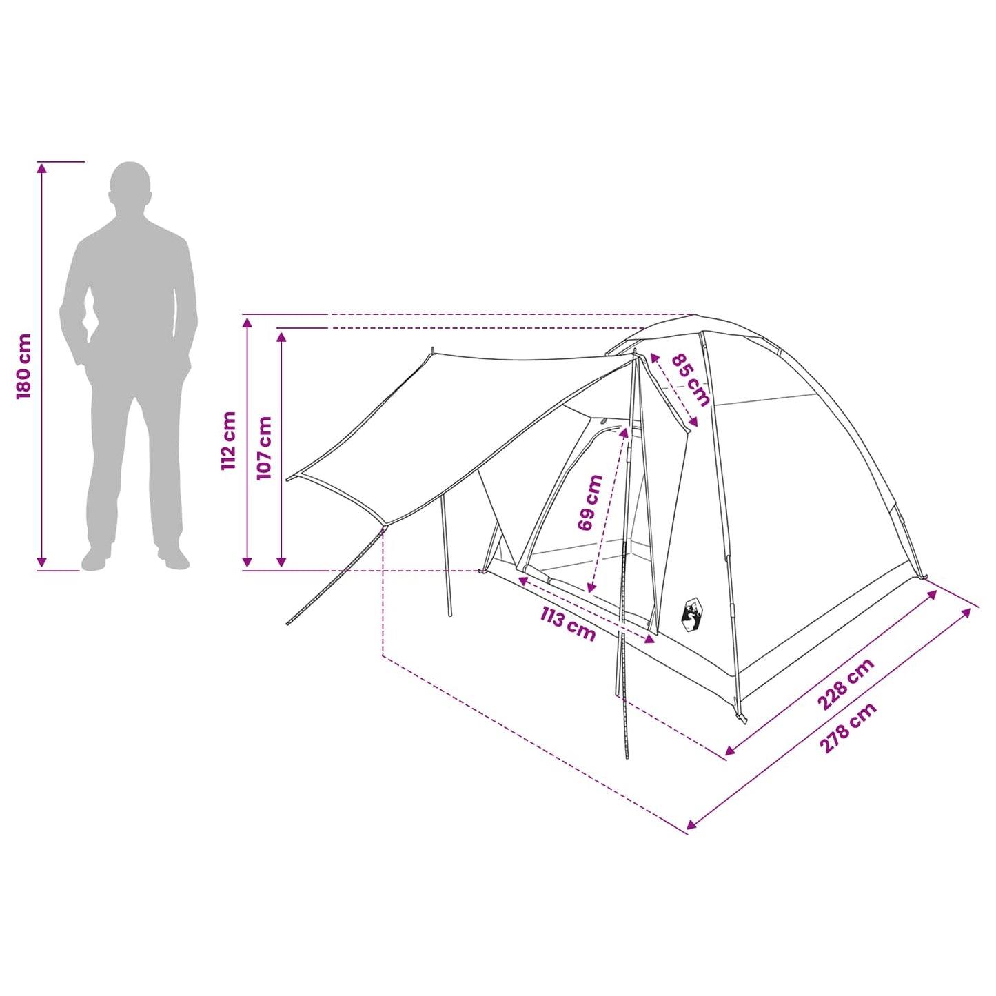 Campingzelt 2 Personen Grau und Orange Polyester und Stahl