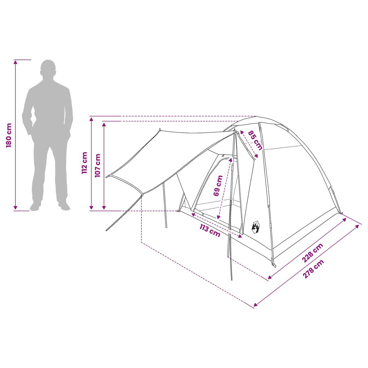 Campingzelt 2 Personen Armeegrün Polyester und Stahl