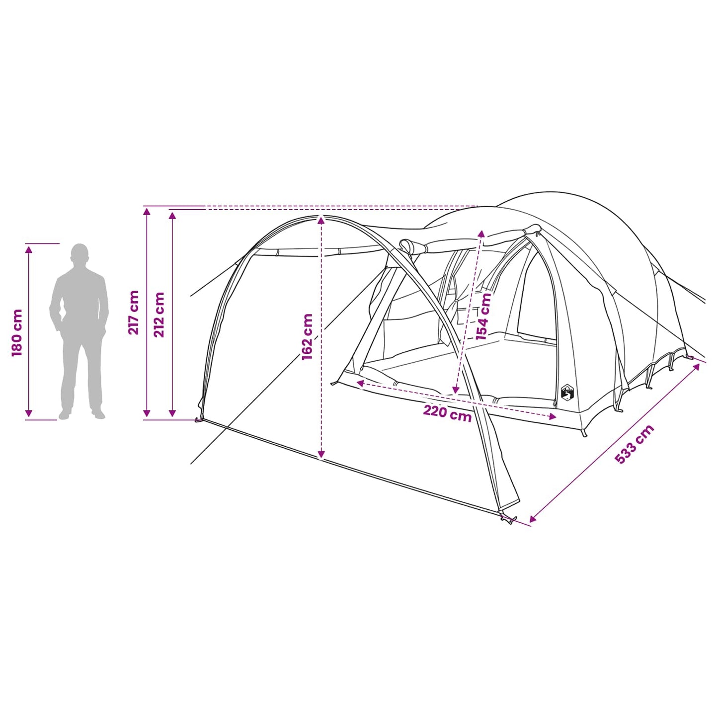 Tunnelzelt 370 x 275 x 210 cm Olivegrün Polyester und Stahl