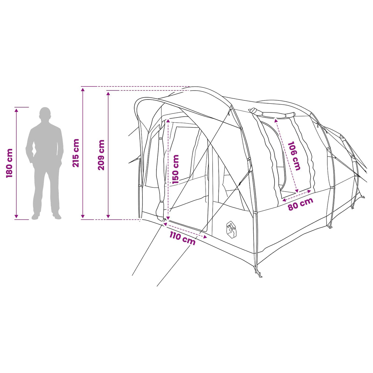 Tunnelzelt 3 Personen Olive Grün Polyester und Stahl