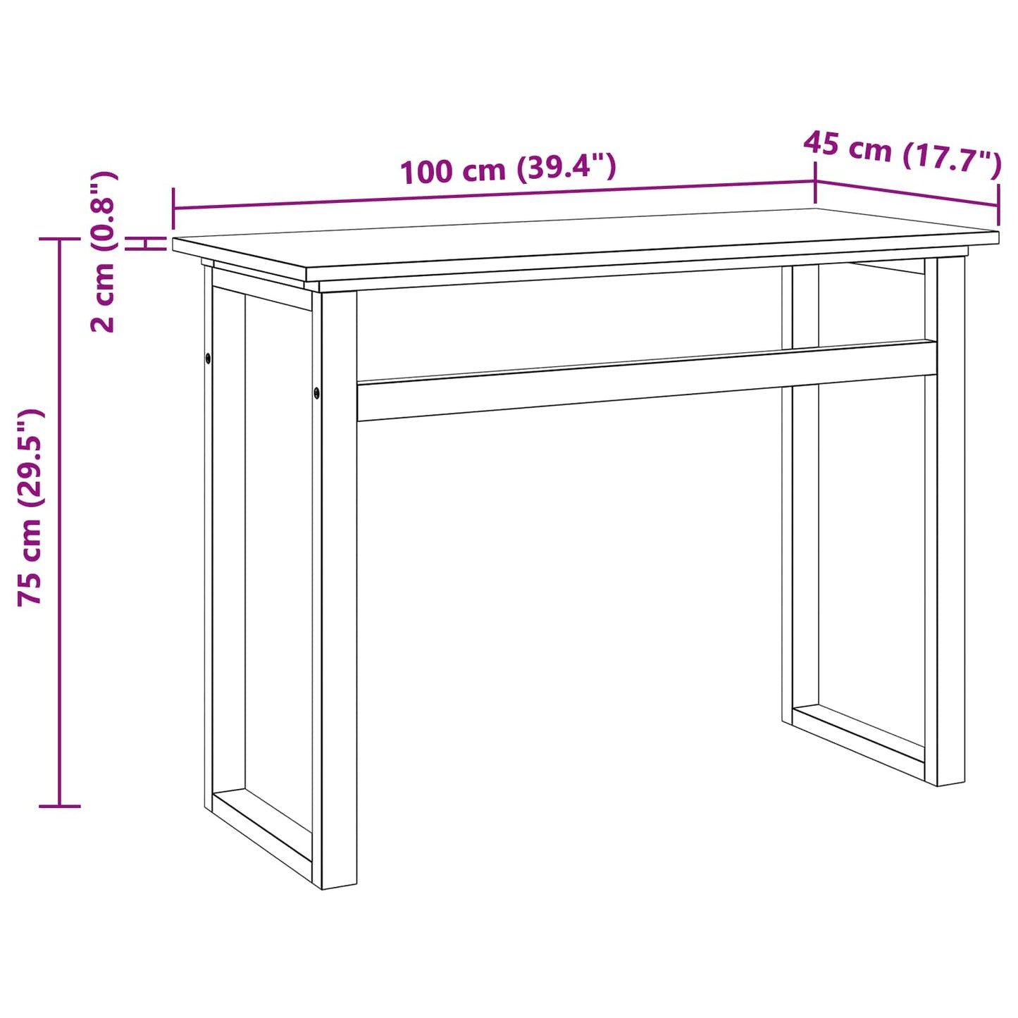 Schreibtisch Natur Massivholz Teak 100 x 45 x 75cm