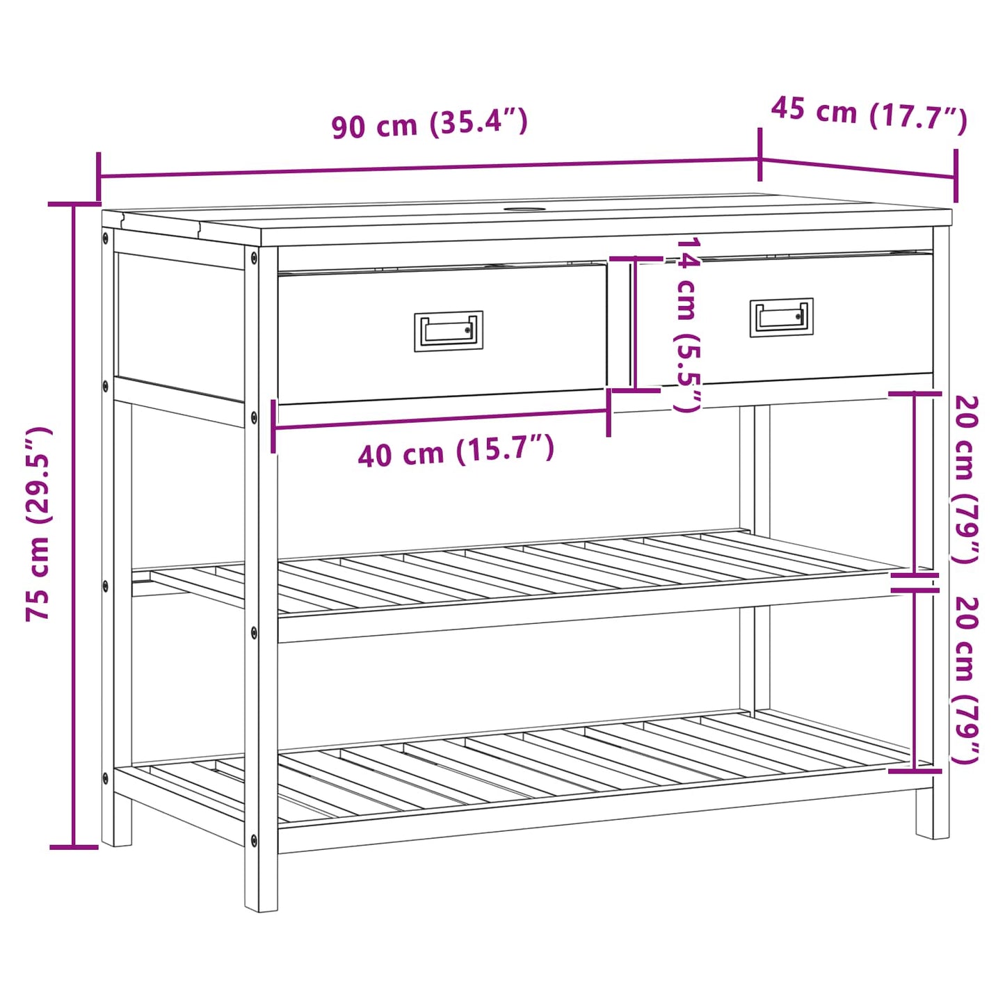 Badezimmerschrank Natur 90 x 45 x 75 cm Massivholz Teak