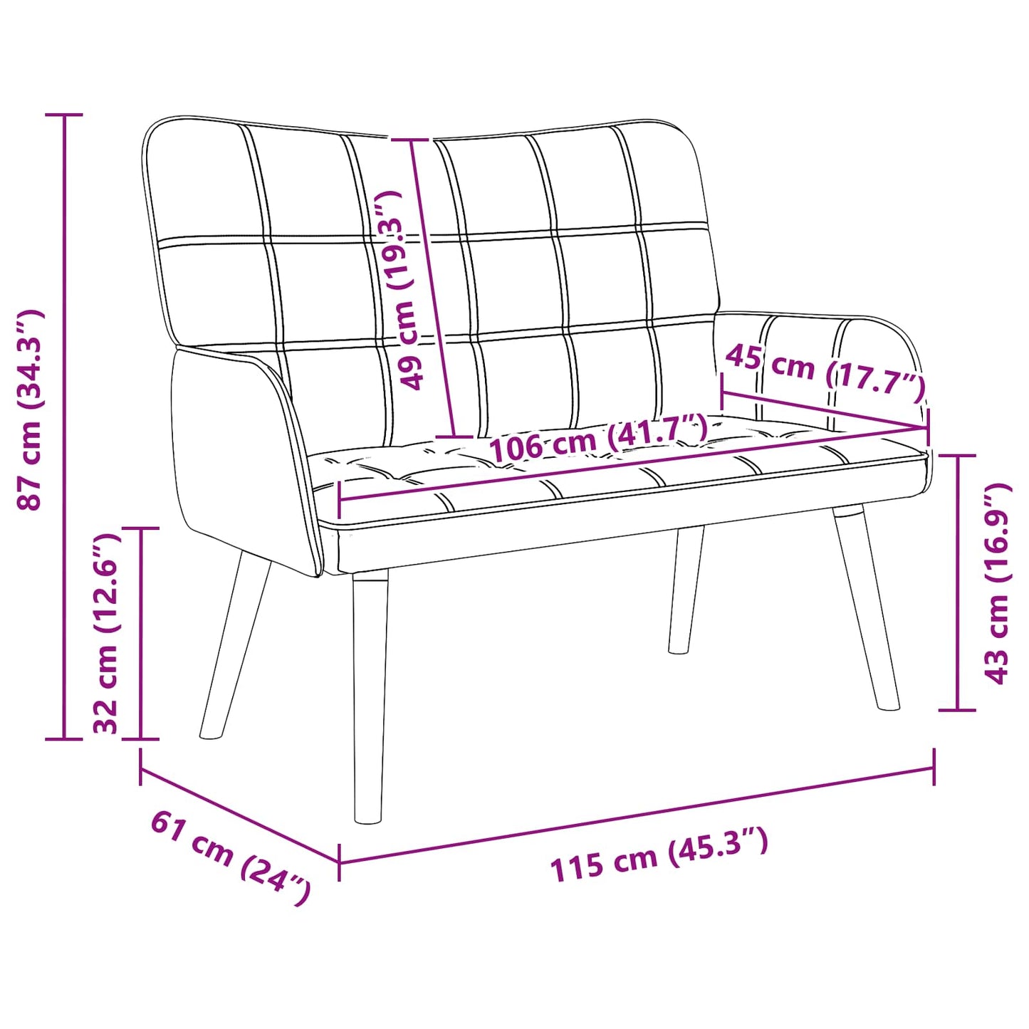 2-Sitzer Sofa Hellgrau 115 x 61 x 87 cm Stoff
