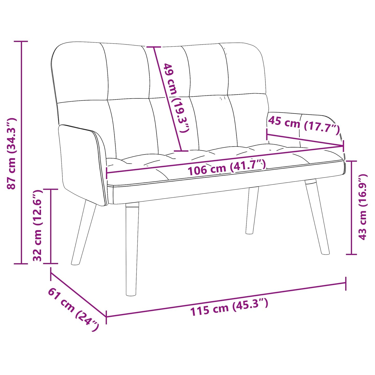 2-Sitzer Sofa Hellgrau 115 x 61 x 87 cm Samt