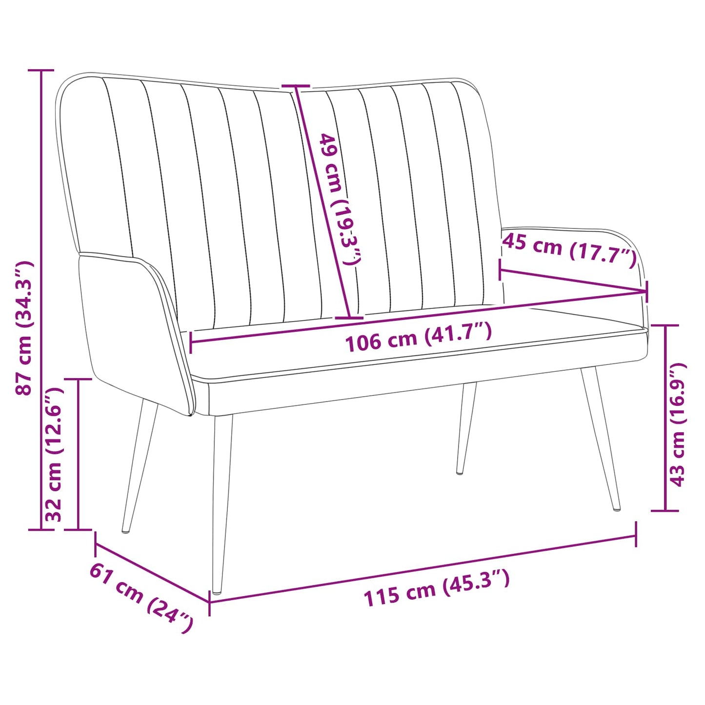 2-Sitzer Sofa Hellgrau 115 x 61 x 87 cm Samt