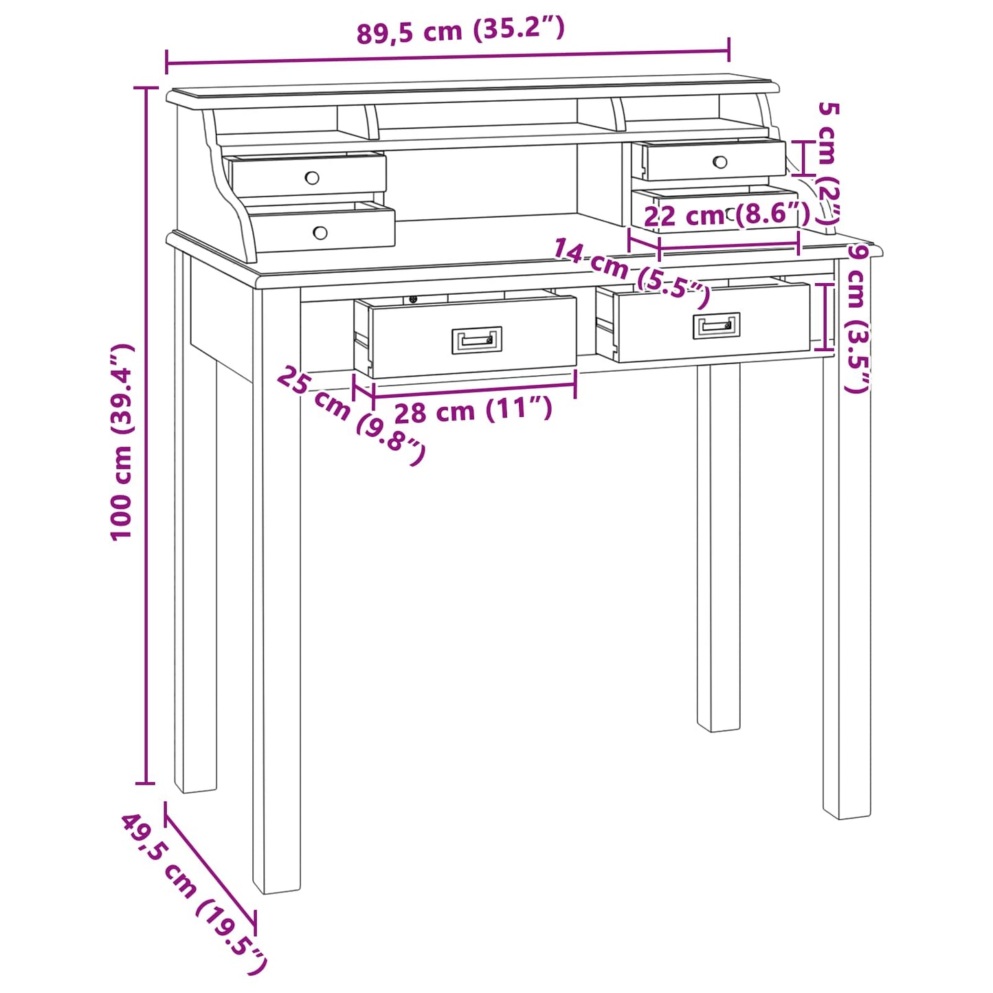 Schreibtisch Natur 89,5 x 49,5 x 100 cm Massivholz Teak