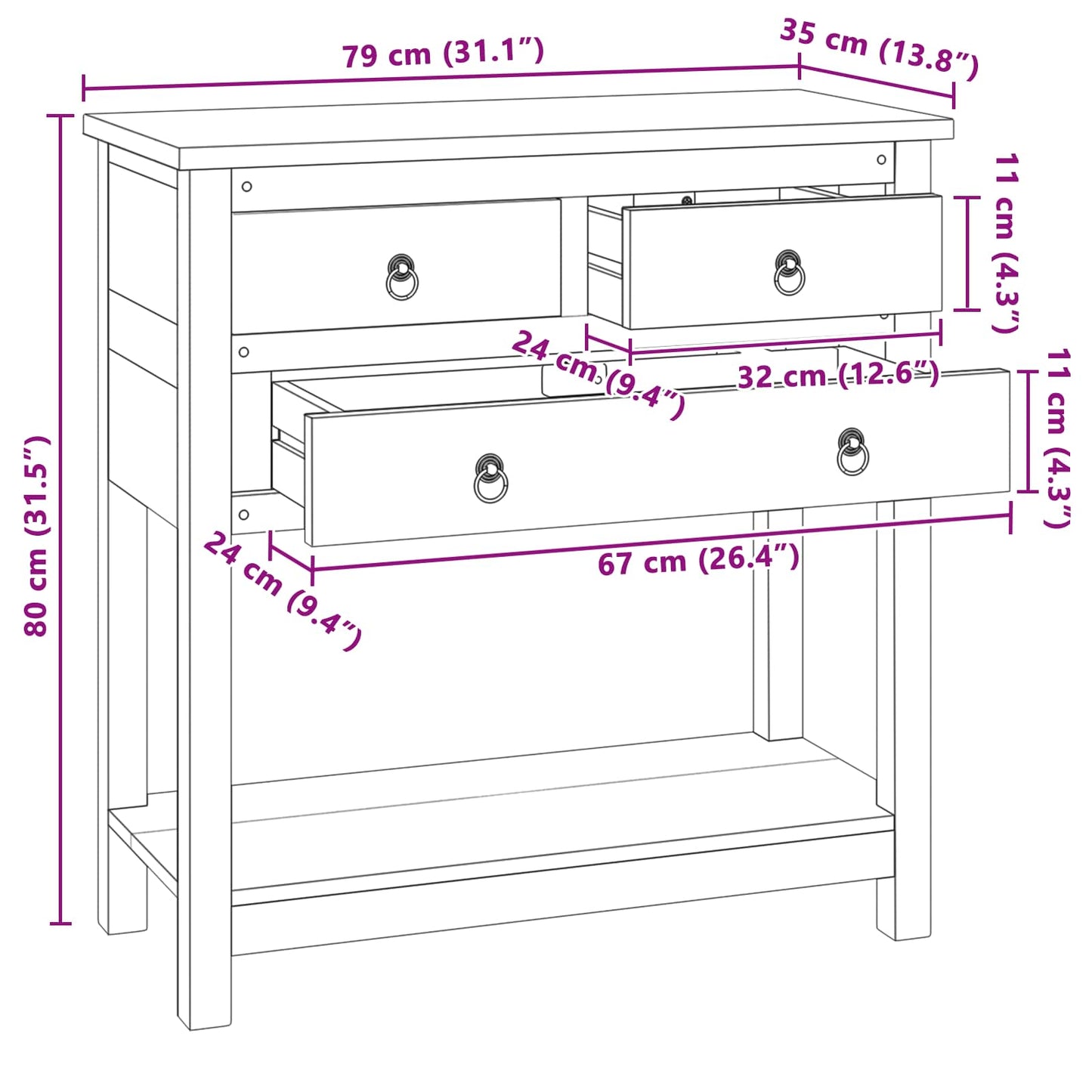 Sideboard Natur 79 x 35 x 80 cm Massivholz Teak